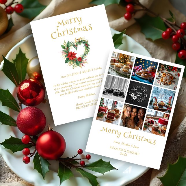 Cartes Pour Fêtes Annuelles Cute Collage Christmas Wreath Heart-Shape Floral  (Cute Collage Christmas Wreath Heart-Shape Floral Red & Gold 8 Photos Business Holidays Cards.)