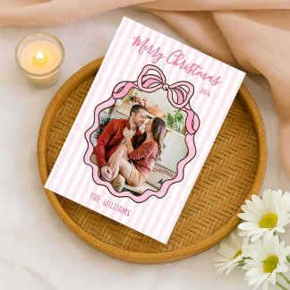 Cartes Pour Fêtes Annuelles Cute Conquette Pink Bow Custom Photo Holiday Card