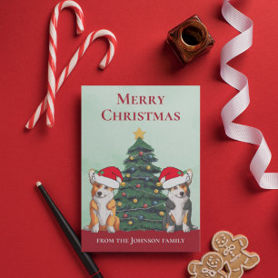 Cartes Pour Fêtes Annuelles Cute Corgi sapin de Noël chien dans Santa Hat Cust