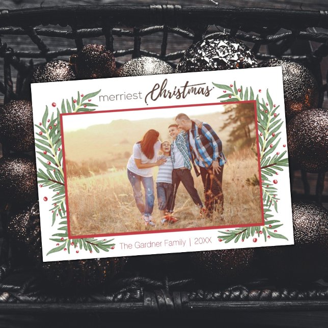 Cartes Pour Fêtes Annuelles Cute couronne Merriest Christmas Holly Card (Créateur téléchargé)