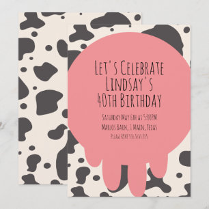 Cartes Pour Fêtes Annuelles Cute Cow Imprimer Adult Party 40e Anniversaire