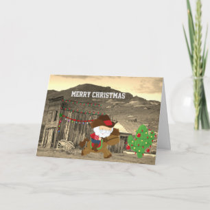 Cartes Pour Fêtes Annuelles Cute Cowboy Père Noël équitation Cheval Occident N
