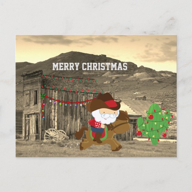Cartes Pour Fêtes Annuelles Cute Cowboy Père Noël équitation Cheval Occident N (Devant)