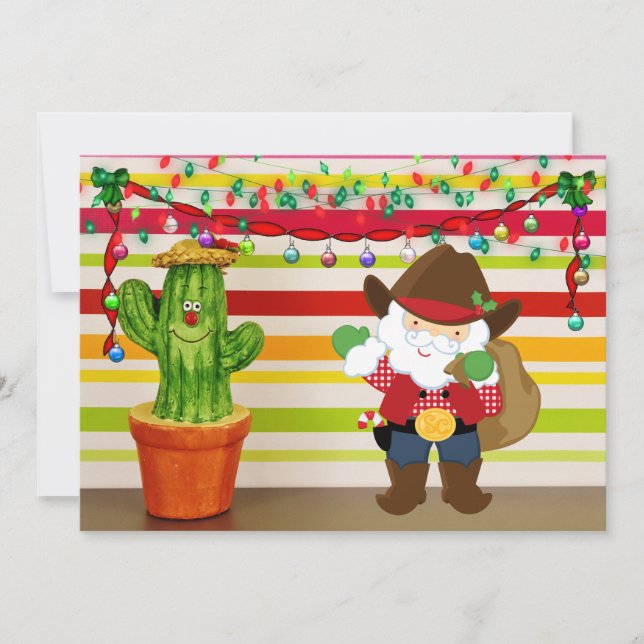 Cartes Pour Fêtes Annuelles Cute Cowboy Père Noël et Cactus Noël du sud-ouest (Devant)