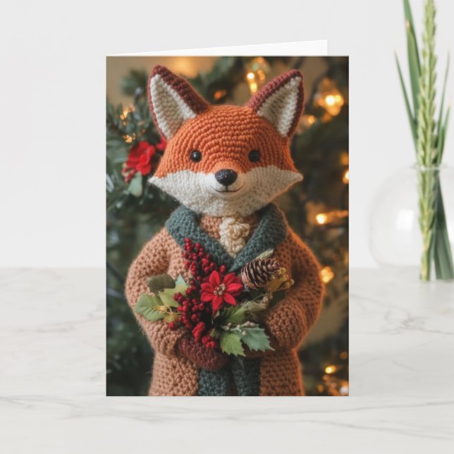 Cartes Pour Fêtes Annuelles Cute Crochet renard de Noël (Devant)