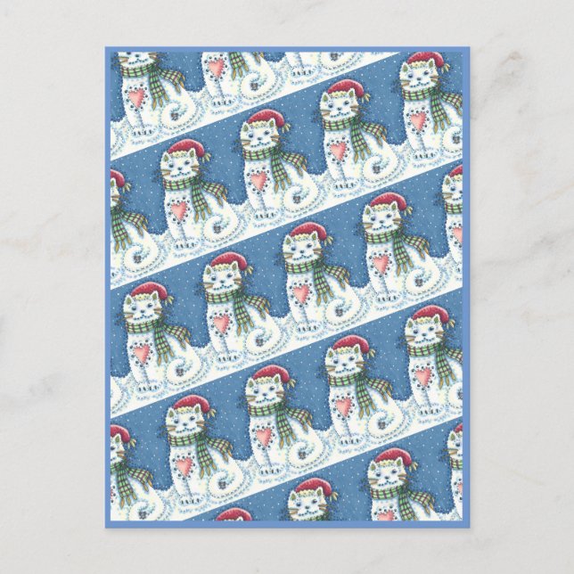 CARTES POUR FÊTES ANNUELLES CUTE CUTE CHATTE DE NEIGE, FLAKES DE NEIGE CHAT ET (Devant)