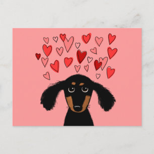 Cartes Pour Fêtes Annuelles Cute Dachshund Cartoon Dog with Valentine Hearts