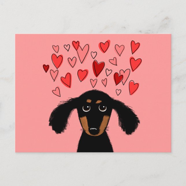 Cartes Pour Fêtes Annuelles Cute Dachshund Cartoon Dog with Valentine Hearts (Devant)