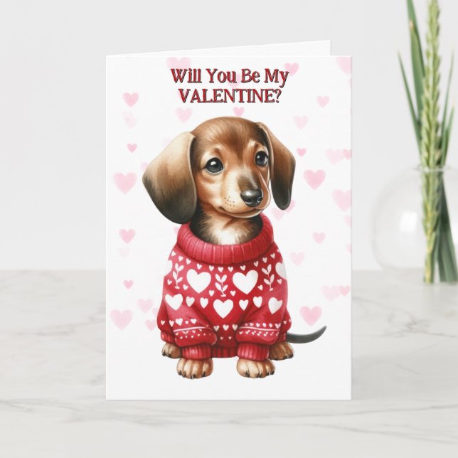 Cartes Pour Fêtes Annuelles Cute Dachshund Chiot en Sweat Valentine (Devant)