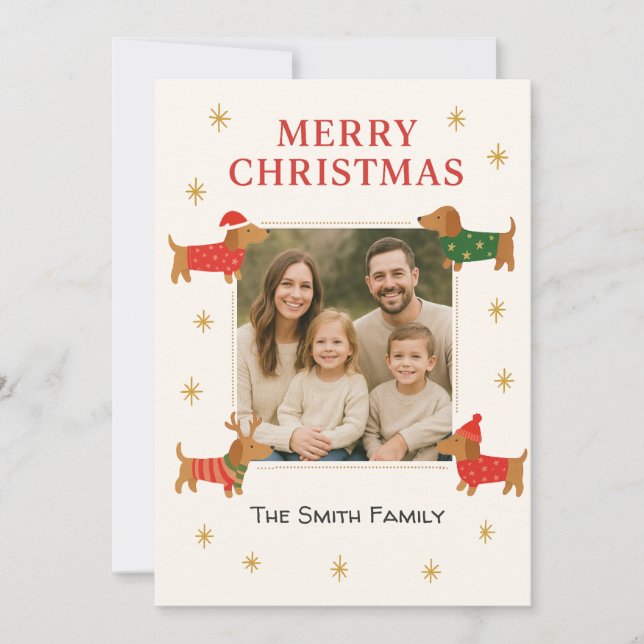 Cartes Pour Fêtes Annuelles Cute Dachshund Customizable Photo Christmas Card (Devant)