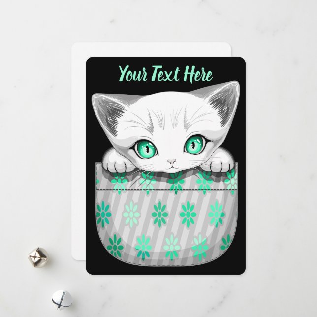 Cartes Pour Fêtes Annuelles Cute de chat et pointe joueuse à partir d'une poch (Devant/Arrière en situation)