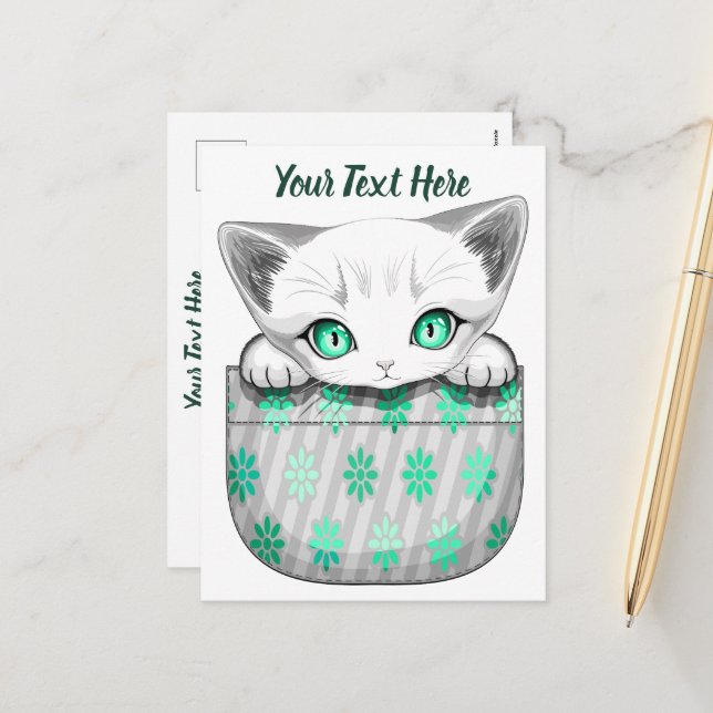 Cartes Pour Fêtes Annuelles Cute de chat et pointe joueuse à partir d'une poch (Devant/Arrière en situation)