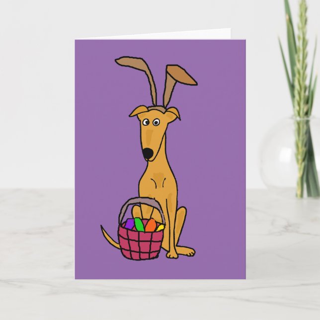 Cartes Pour Fêtes Annuelles Cute drôle Greyhound portant des oreilles de lapin (Devant)