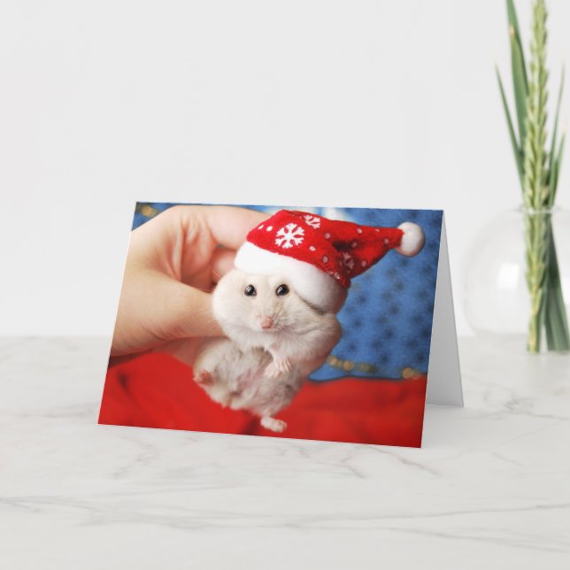 Cartes Pour Fêtes Annuelles Cute dwarf hamster Tutku with Santa Claus hat (Devant)