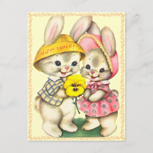 Cartes Pour Fêtes Annuelles Cute Easter Bunnies Kids Postcard (Devant)