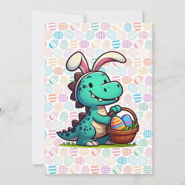 Cartes Pour Fêtes Annuelles Cute, Easter bunny dinosaur (Devant)