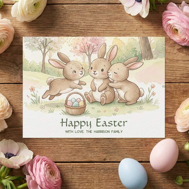 Cartes Pour Fêtes Annuelles Cute Easter Bunny Egg Hunt & Picnic (Créateur téléchargé)