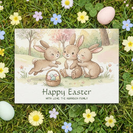 Cartes Pour Fêtes Annuelles Cute Easter Bunny Egg Hunt & Picnic