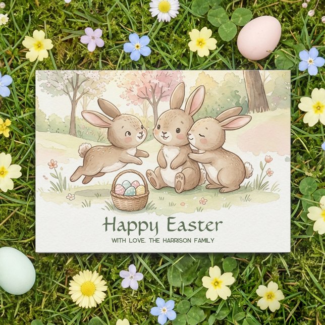 Cartes Pour Fêtes Annuelles Cute Easter Bunny Egg Hunt & Picnic (Créateur téléchargé)