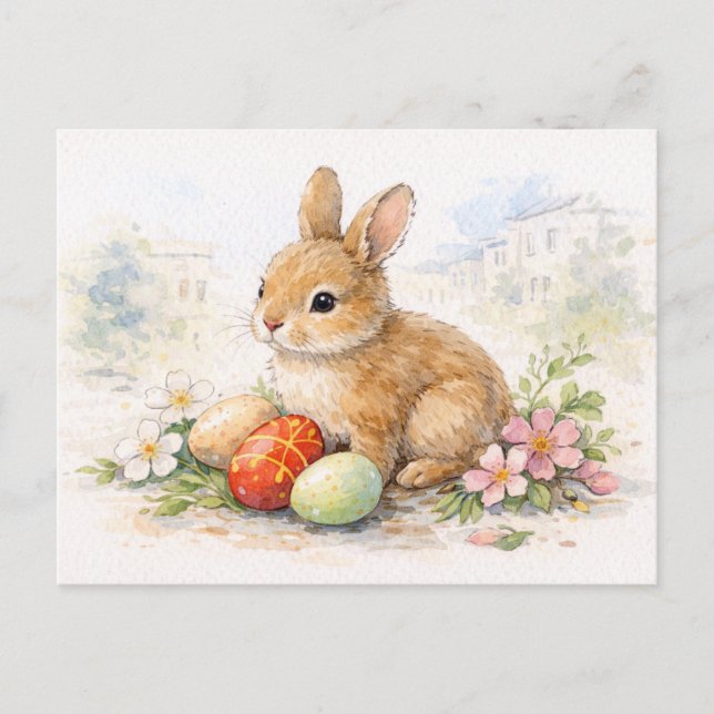 Cartes Pour Fêtes Annuelles Cute Easter Bunny Watercolor Postcard (Devant)