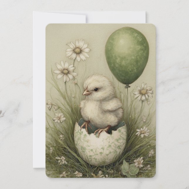 Cartes Pour Fêtes Annuelles Cute Easter Chick with Easter Egg Spring Daisies (Devant)