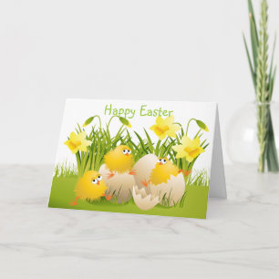 Cartes Pour Fêtes Annuelles Cute Easter Chicks & Daffodiques