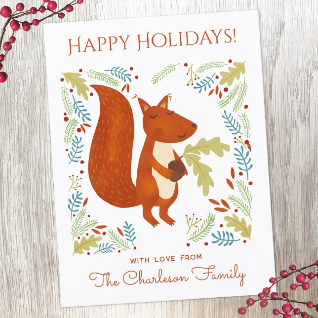 Cartes Pour Fêtes Annuelles Cute écureuil (Fun Squirrel personalized Thanksgiving or Christmas Holiday postcard)