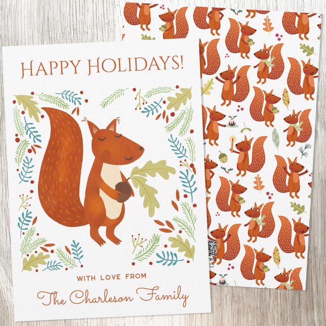 Cartes Pour Fêtes Annuelles Cute écureuil (Fun Squirrel personalized Thanksgiving or Christmas Holiday card)