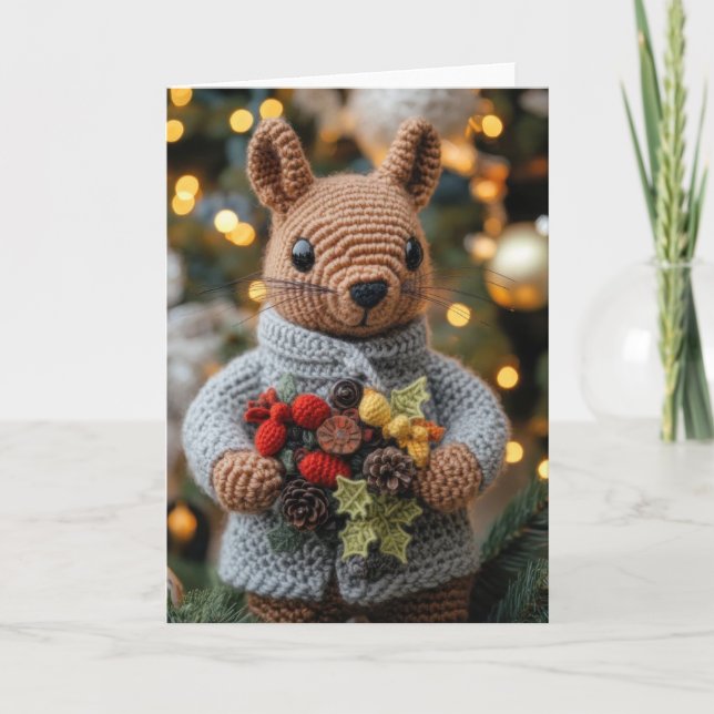 Cartes Pour Fêtes Annuelles Cute écureuil de Noël Crocheté (Devant)