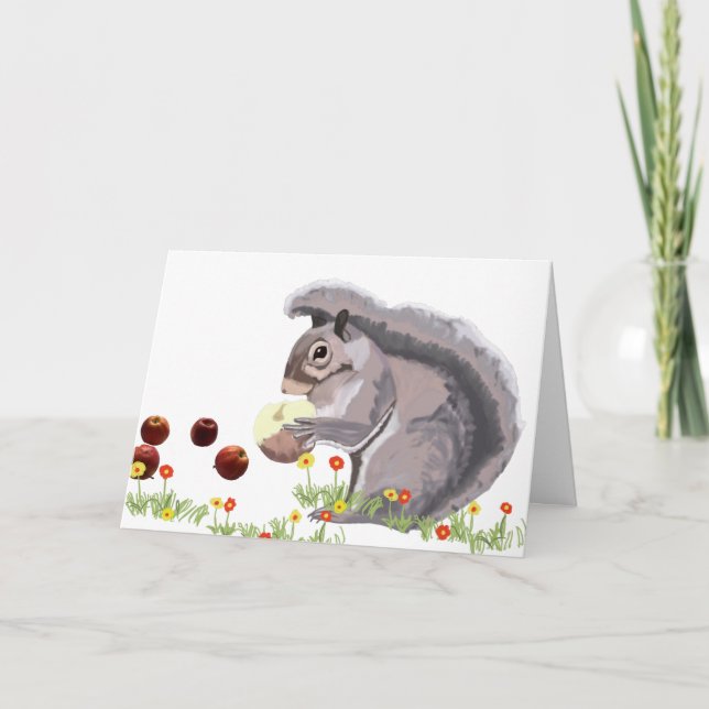 Cartes Pour Fêtes Annuelles Cute Écureuil Mange Une Pomme (Devant)