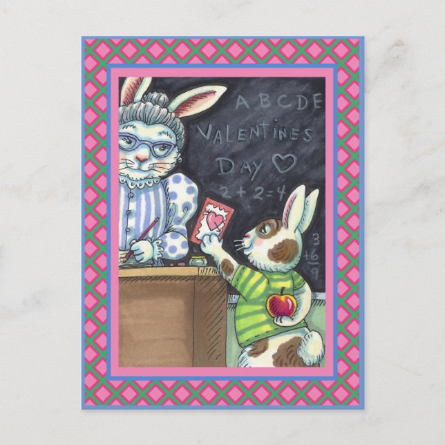 CARTES POUR FÊTES ANNUELLES CUTE ENSEIGNANT'S PET, APPLE & VALENTINE BUNNY RAB (Devant)