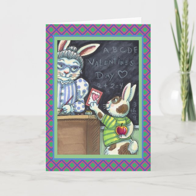 CARTES POUR FÊTES ANNUELLES CUTE ENSEIGNANT'S PET, APPLE & VALENTINE BUNNY RAB (Devant)