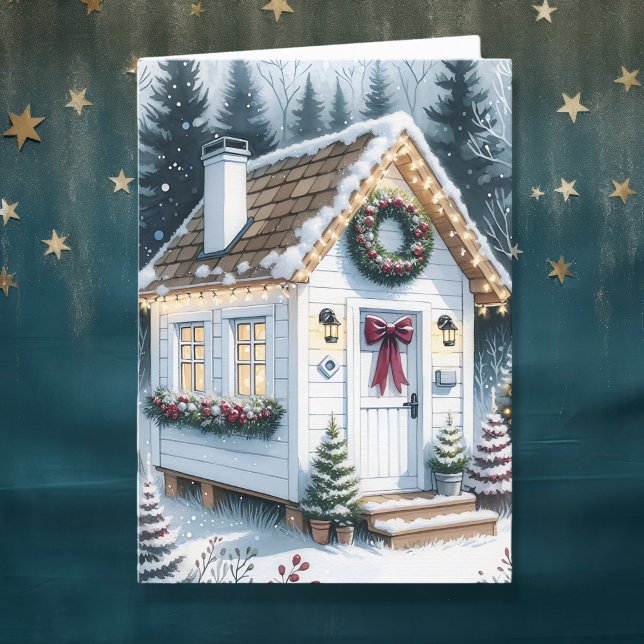 Cartes Pour Fêtes Annuelles Cute Festive Blanc Mince Maison Noël (Créateur téléchargé)