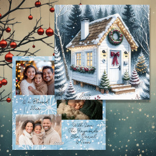 Cartes Pour Fêtes Annuelles Cute Festive Blanc Mince Maison Noël