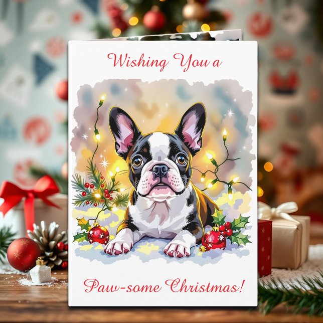 Cartes Pour Fêtes Annuelles Cute Festive Boston Terrier Personalized Christmas (Créateur téléchargé)
