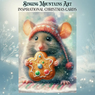 Cartes Pour Fêtes Annuelles Cute Festive Christmas Mouse With Cookie Christian