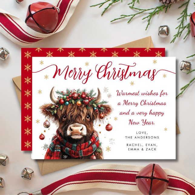 Cartes Pour Fêtes Annuelles Cute Festive Highland Cow Merry Christmas (Créateur téléchargé)