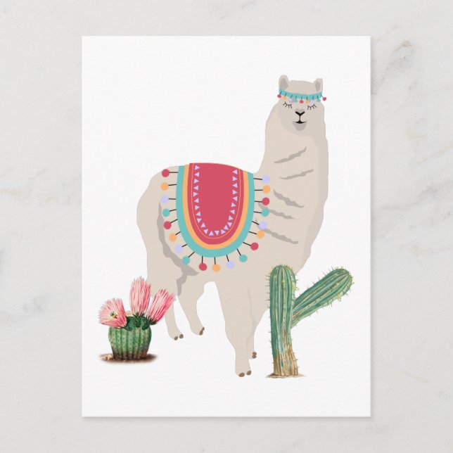 Cartes Pour Fêtes Annuelles Cute Fiesta Llama & Cactus (Devant)