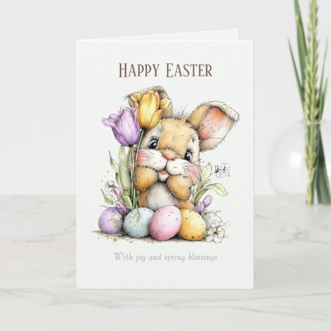 Cartes Pour Fêtes Annuelles Cute Fluffy Bunny Funny Easter Card, Pastel Blue (Devant)