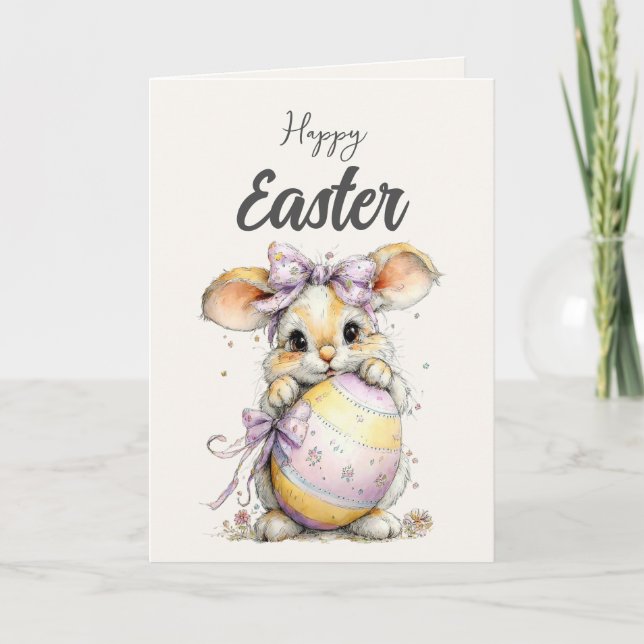 Cartes Pour Fêtes Annuelles Cute Fluffy Bunny in Spring Pastels Easter Card (Devant)