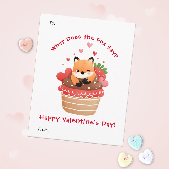 Cartes Pour Fêtes Annuelles Cute Fox dans Cupcake Custom Kids Saint-Valentin (Créateur téléchargé)