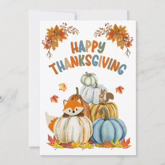 Cartes Pour Fêtes Annuelles Cute Fox et Retro Citrouille Bon thanksgiving Ho