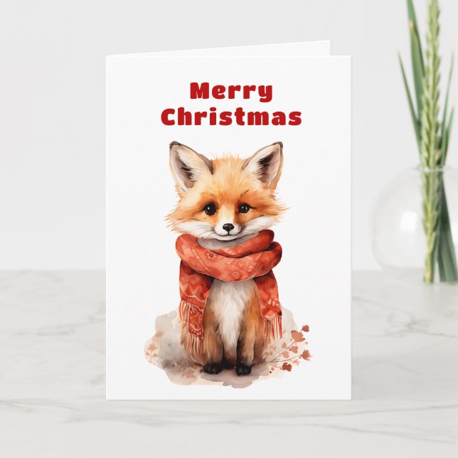 Cartes Pour Fêtes Annuelles Cute Fox Pup in a Red Scarf Christmas (Devant)