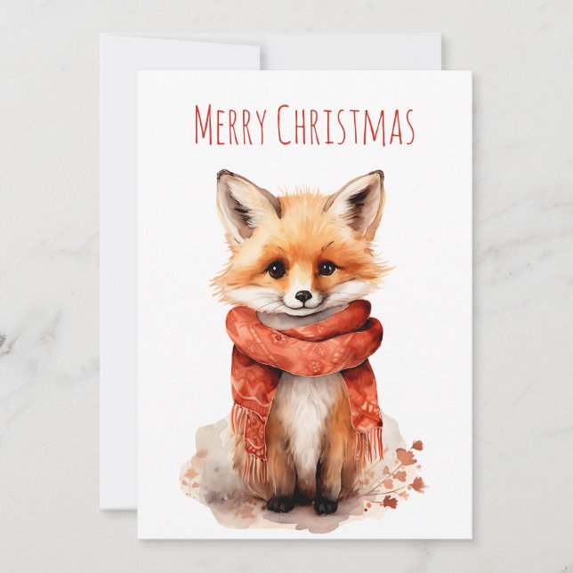 Cartes Pour Fêtes Annuelles Cute Fox Pup in a Red Scarf Christmas (Devant)
