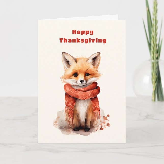 Cartes Pour Fêtes Annuelles Cute Fox Pup in a Red Scarf Thanksgiving (Devant)