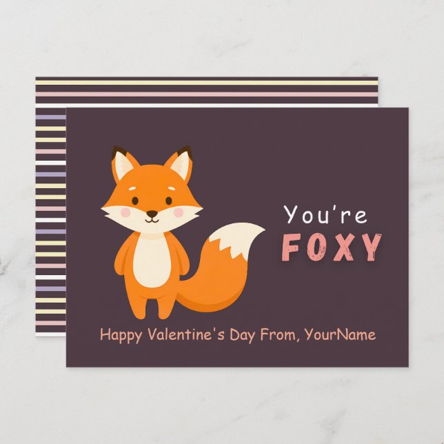 Cartes Pour Fêtes Annuelles Cute Fox Valentine’s Day Card – You’re Foxy (Devant / Derrière)