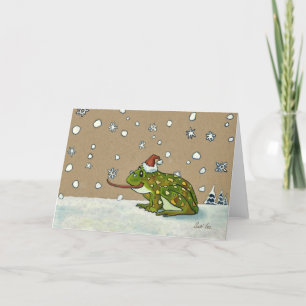 Cartes Pour Fêtes Annuelles Cute Frog Catching Snowflake with Tongue