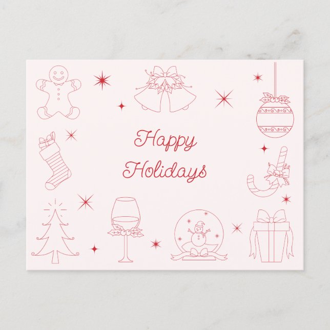 Cartes Pour Fêtes Annuelles Cute Fun Pink Red Hand Drawn Christmas Non-Photo (Devant)