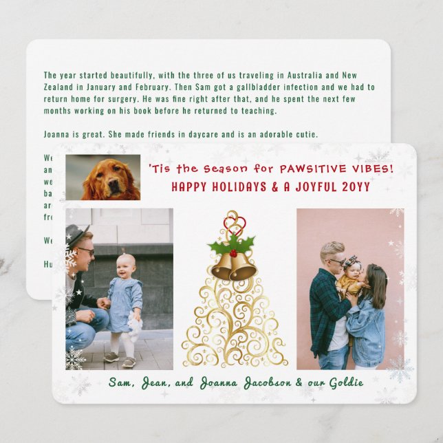 Cartes Pour Fêtes Annuelles Cute Funny Chien Chat Joyeux Vacances 3 Photos Élé (Devant / Derrière)