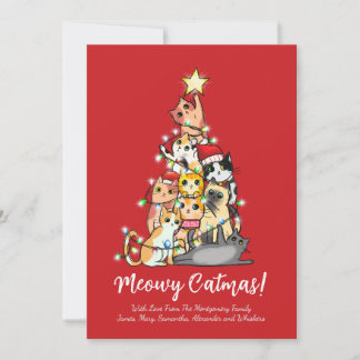 Cartes Pour Fêtes Annuelles Cute Funny Meowny Catmas Chat Arbre de Noël